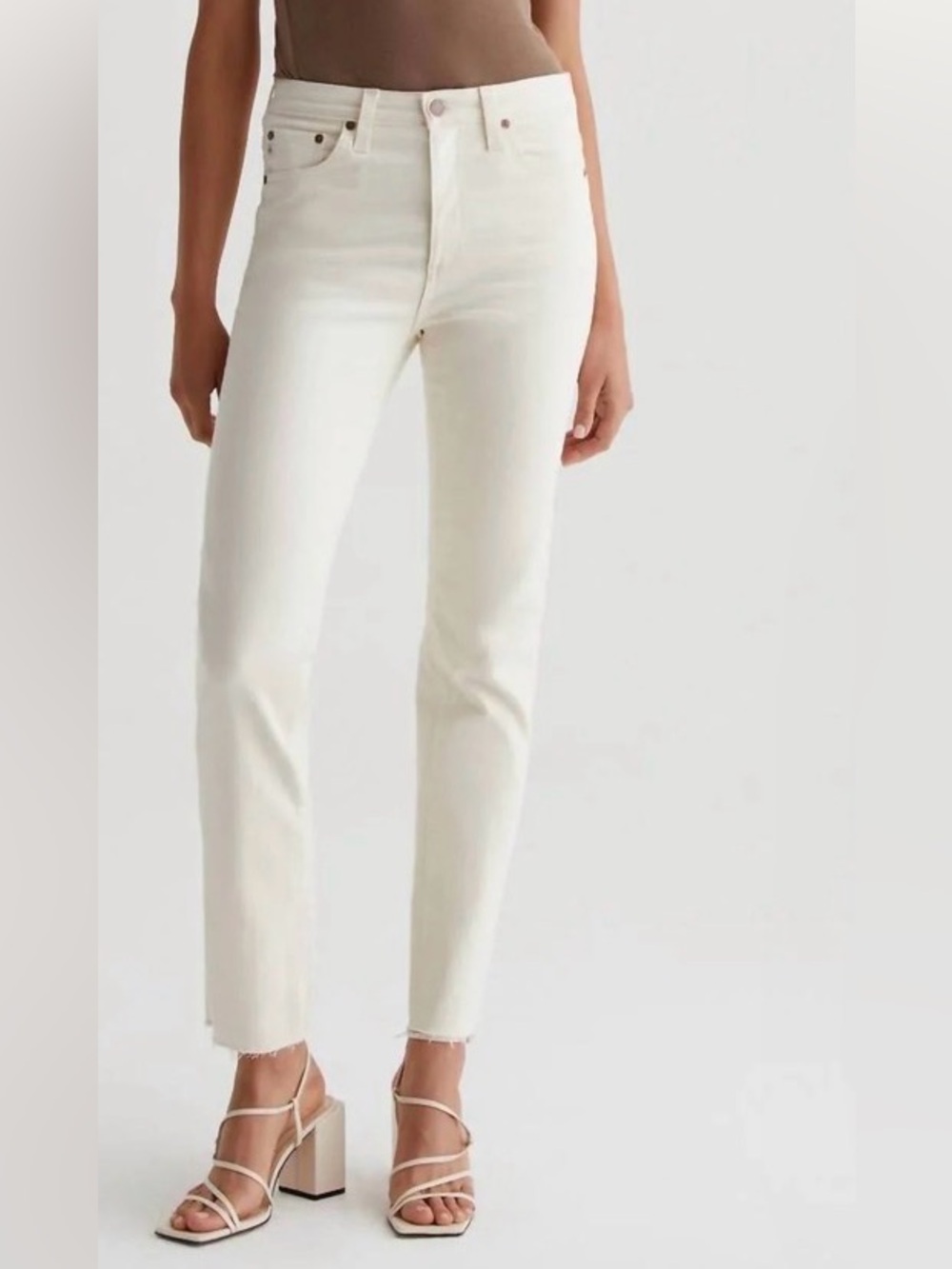 AG Adriano Goldschmied Saige High-Rise Slim Straight Cream Jeans